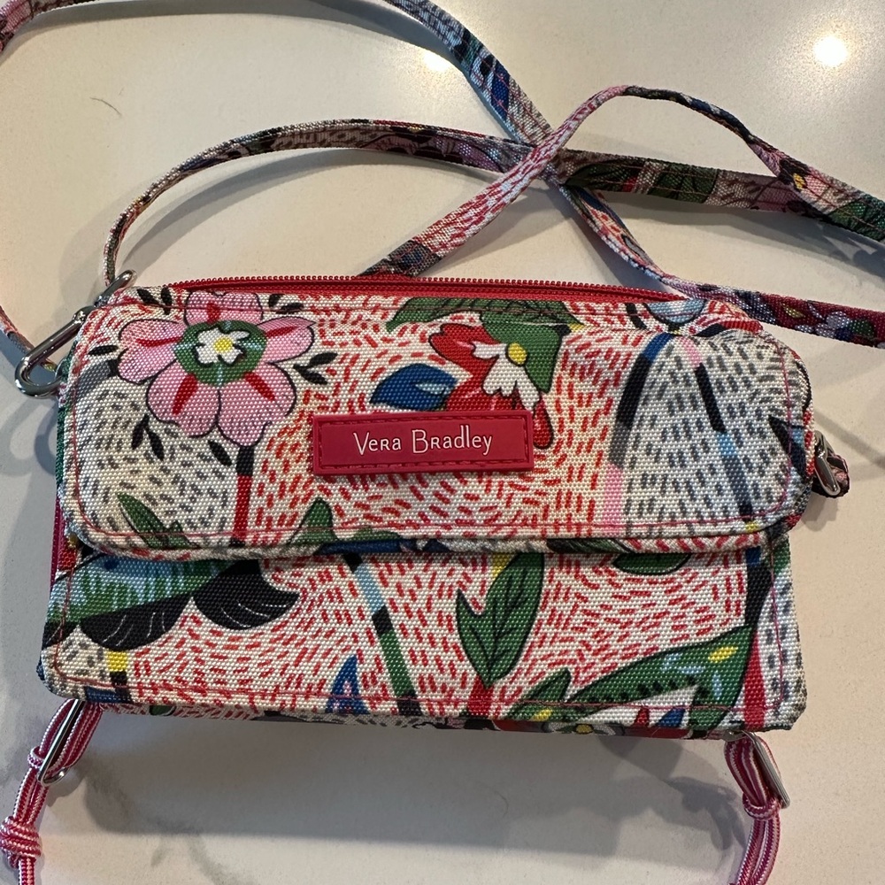 Vera Bradley Red and Pink Floral Crossbody Bag w/ matching Lanyard